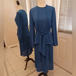 4/$60 Sheer Blue Three Piece Dress (Skirt, Blouse, Belt) - Size 12